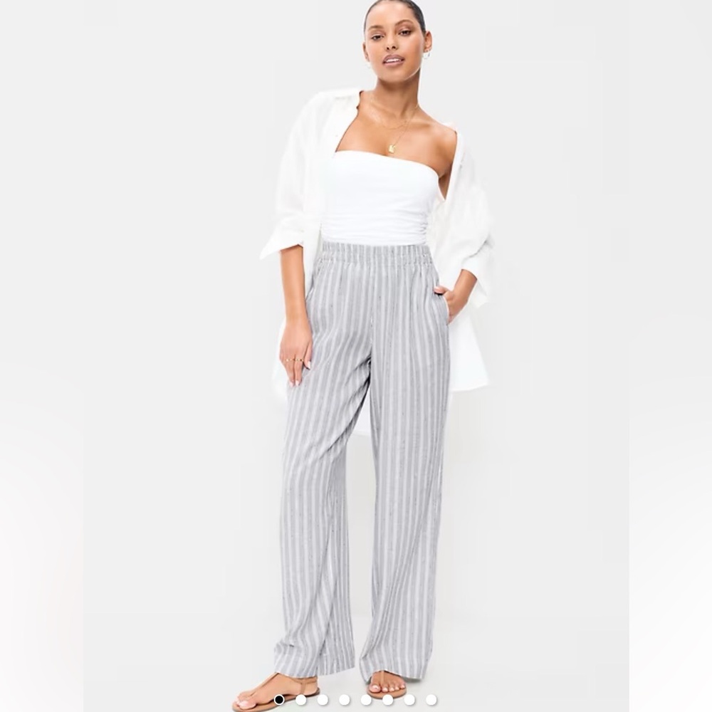 High-Waisted Linen-Blend Wide-Leg Pant